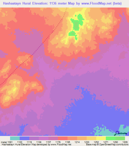 Hashaatayn Hural,Mongolia Elevation Map