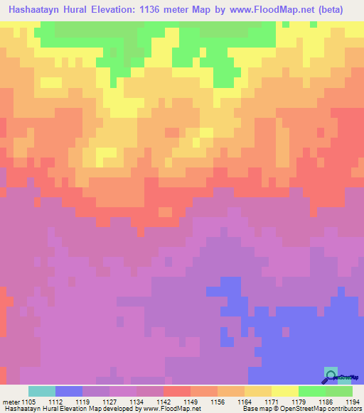 Hashaatayn Hural,Mongolia Elevation Map