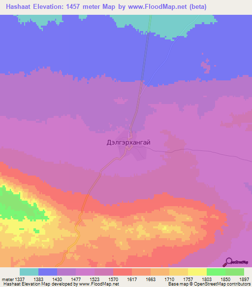 Hashaat,Mongolia Elevation Map