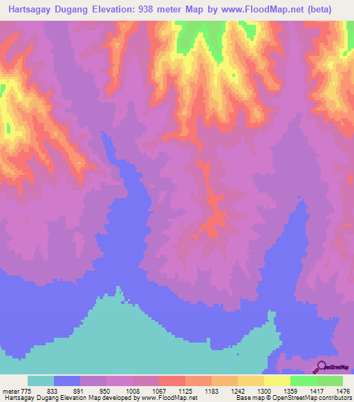 Hartsagay Dugang,Mongolia Elevation Map