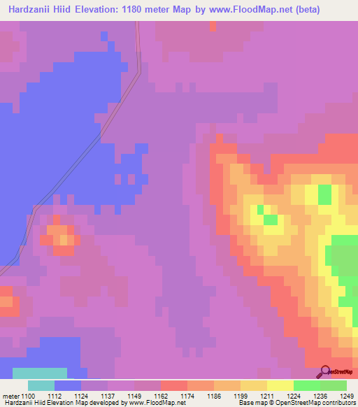Hardzanii Hiid,Mongolia Elevation Map