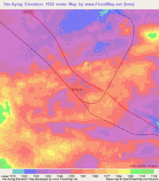 Har-Ayrag,Mongolia Elevation Map