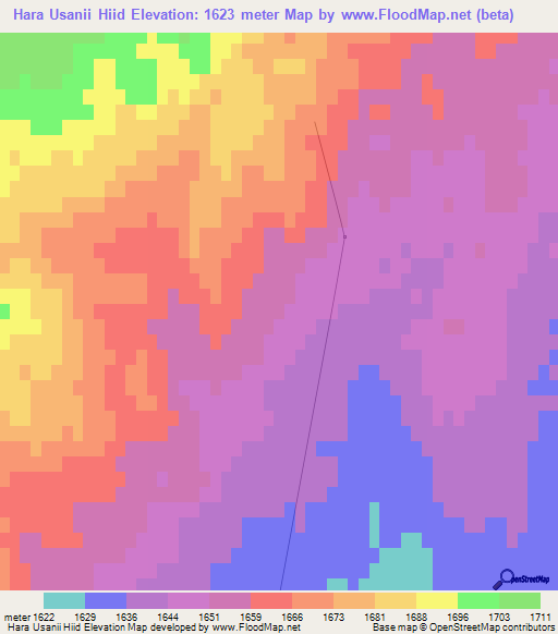 Hara Usanii Hiid,Mongolia Elevation Map