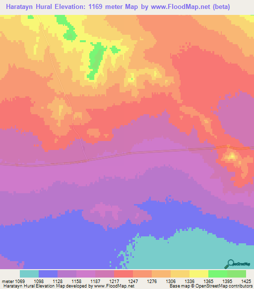 Haratayn Hural,Mongolia Elevation Map
