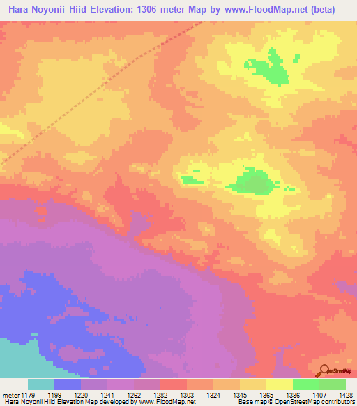 Hara Noyonii Hiid,Mongolia Elevation Map