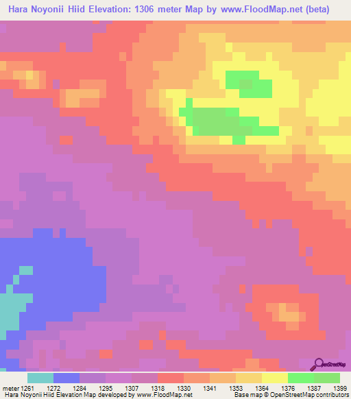Hara Noyonii Hiid,Mongolia Elevation Map