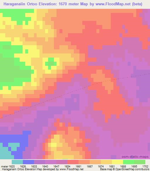 Haraganaiin Ortoo,Mongolia Elevation Map