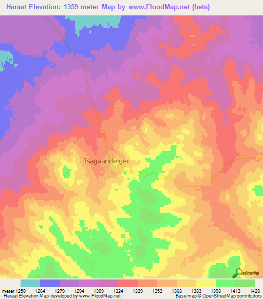 Haraat,Mongolia Elevation Map