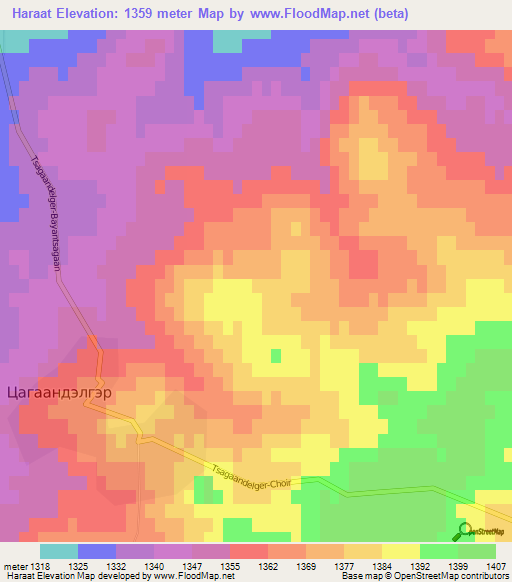 Haraat,Mongolia Elevation Map