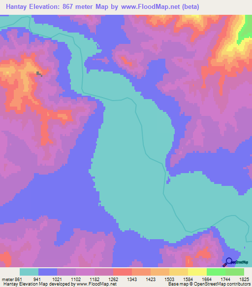 Hantay,Mongolia Elevation Map