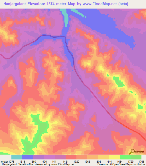 Hanjargalant,Mongolia Elevation Map