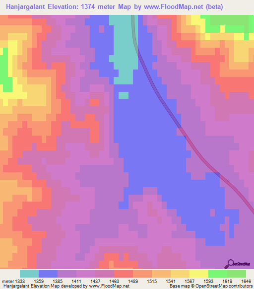 Hanjargalant,Mongolia Elevation Map