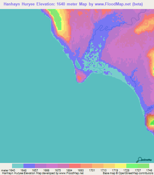 Hanhayn Huryee,Mongolia Elevation Map