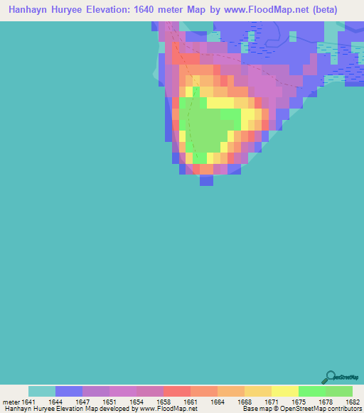 Hanhayn Huryee,Mongolia Elevation Map