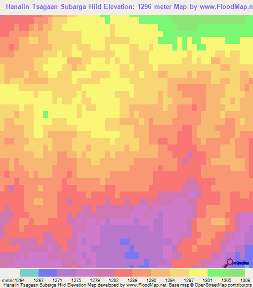 Hanaiin Tsagaan Subarga Hiid,Mongolia Elevation Map