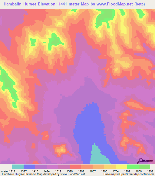 Hambaiin Huryee,Mongolia Elevation Map