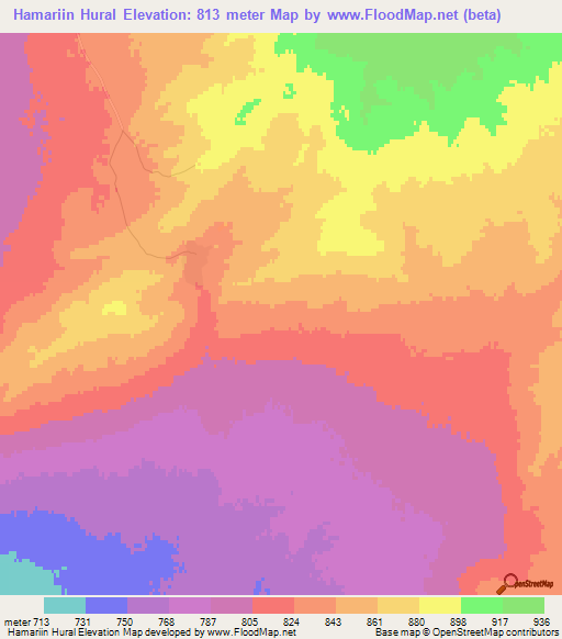Hamariin Hural,Mongolia Elevation Map