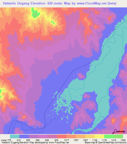 Haltariin Dugang,Mongolia Elevation Map