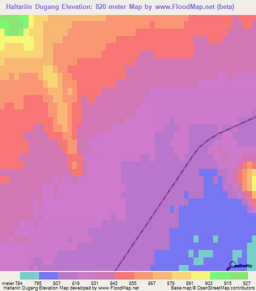 Haltariin Dugang,Mongolia Elevation Map