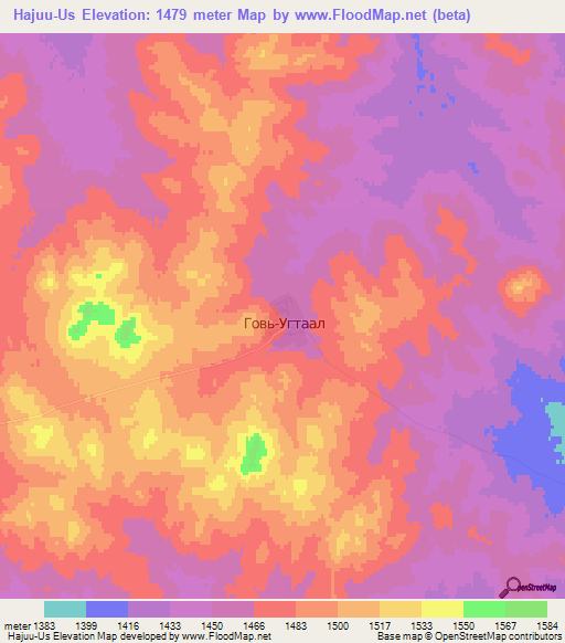 Hajuu-Us,Mongolia Elevation Map