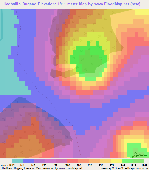Hadhaliin Dugang,Mongolia Elevation Map
