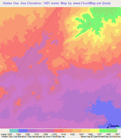 Hadan Usa Jisa,Mongolia Elevation Map