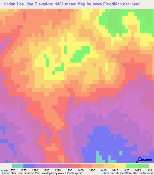 Hadan Usa Jisa,Mongolia Elevation Map