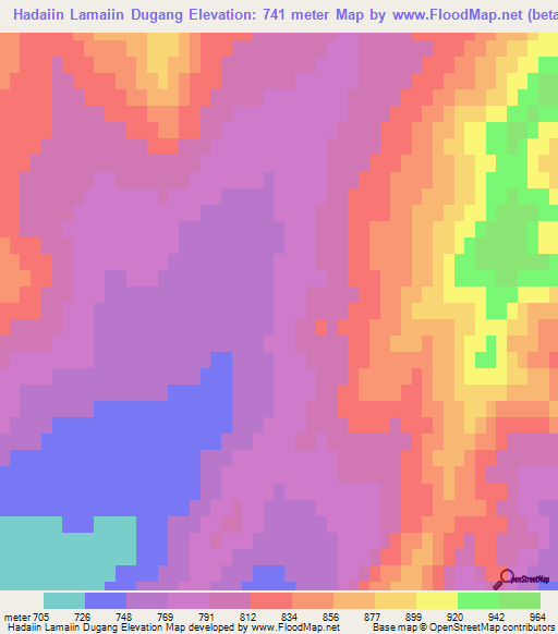 Hadaiin Lamaiin Dugang,Mongolia Elevation Map