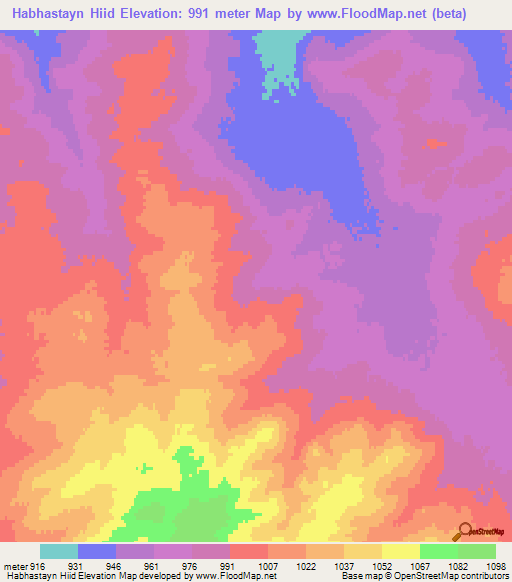 Habhastayn Hiid,Mongolia Elevation Map