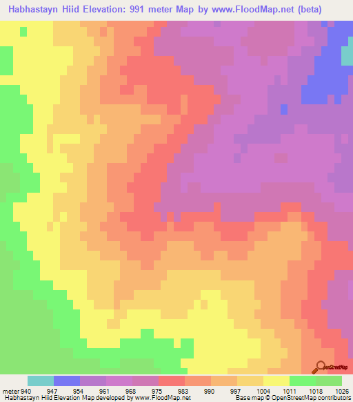 Habhastayn Hiid,Mongolia Elevation Map