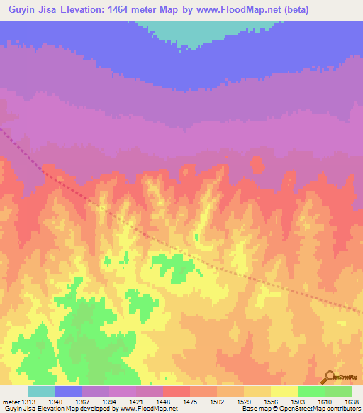 Guyin Jisa,Mongolia Elevation Map