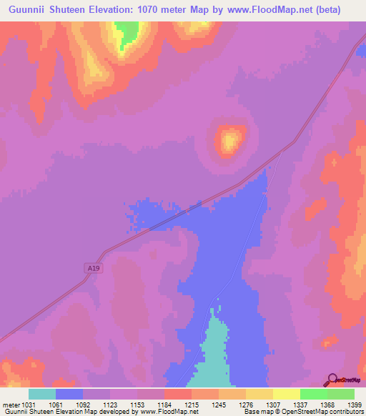 Guunnii Shuteen,Mongolia Elevation Map