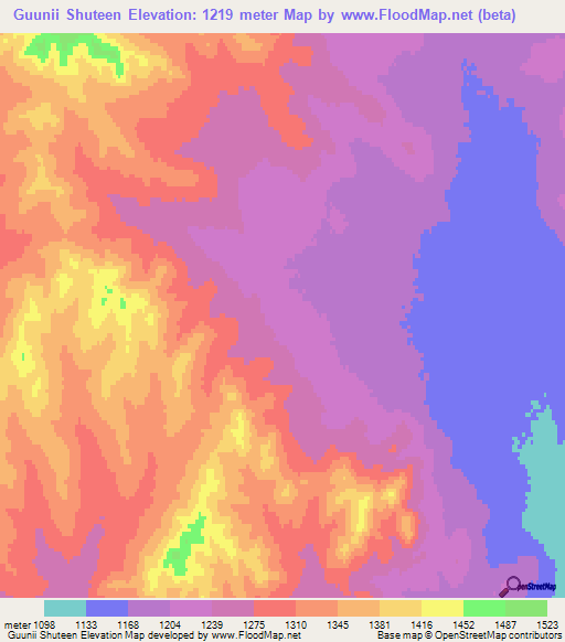 Guunii Shuteen,Mongolia Elevation Map