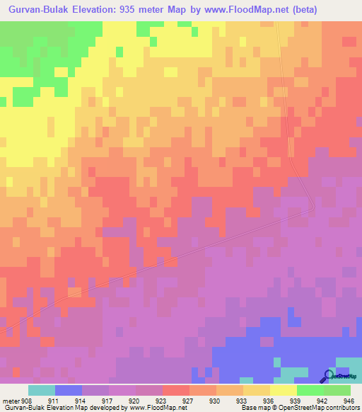 Gurvan-Bulak,Mongolia Elevation Map