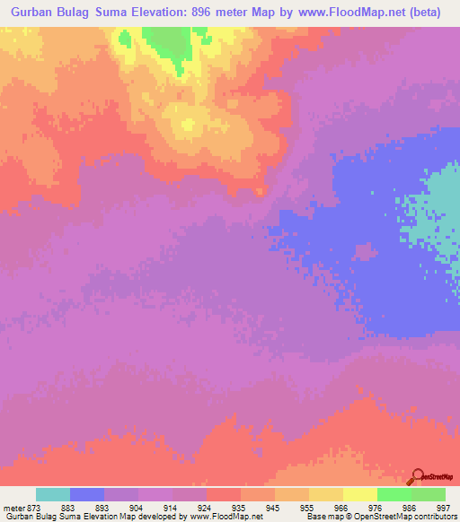 Gurban Bulag Suma,Mongolia Elevation Map