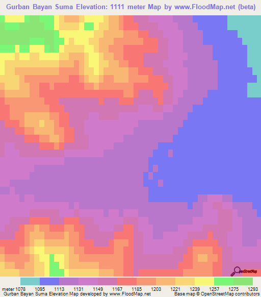 Gurban Bayan Suma,Mongolia Elevation Map