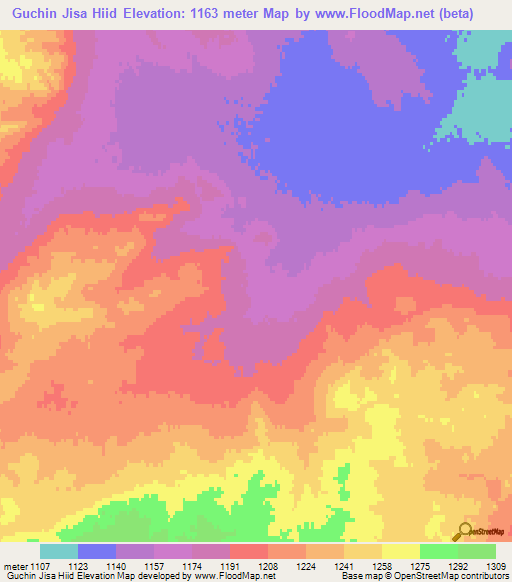 Guchin Jisa Hiid,Mongolia Elevation Map
