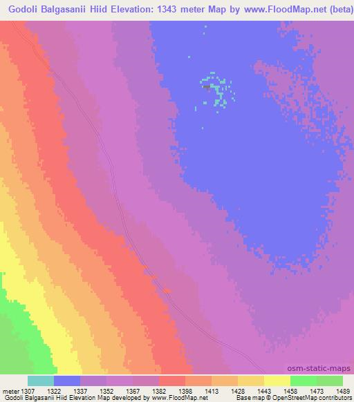 Godoli Balgasanii Hiid,Mongolia Elevation Map