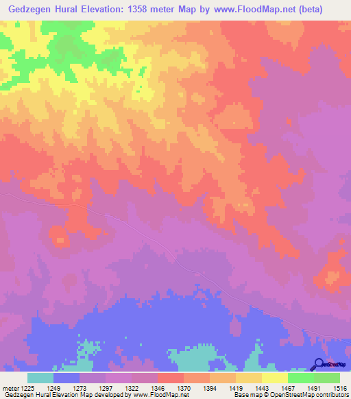 Gedzegen Hural,Mongolia Elevation Map