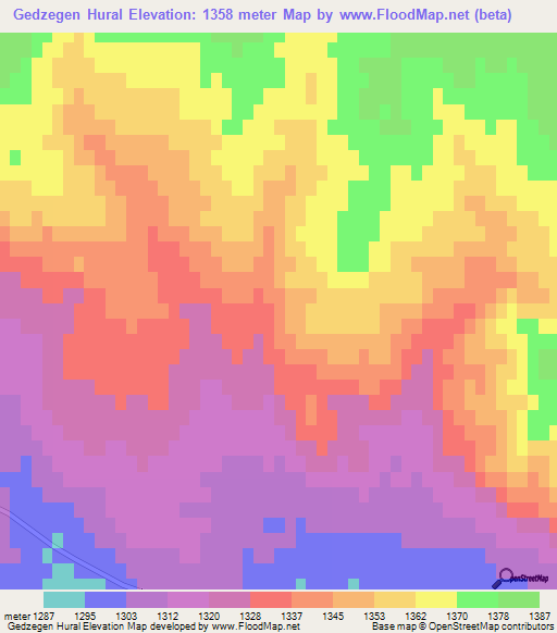 Gedzegen Hural,Mongolia Elevation Map