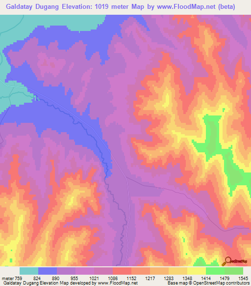 Galdatay Dugang,Mongolia Elevation Map