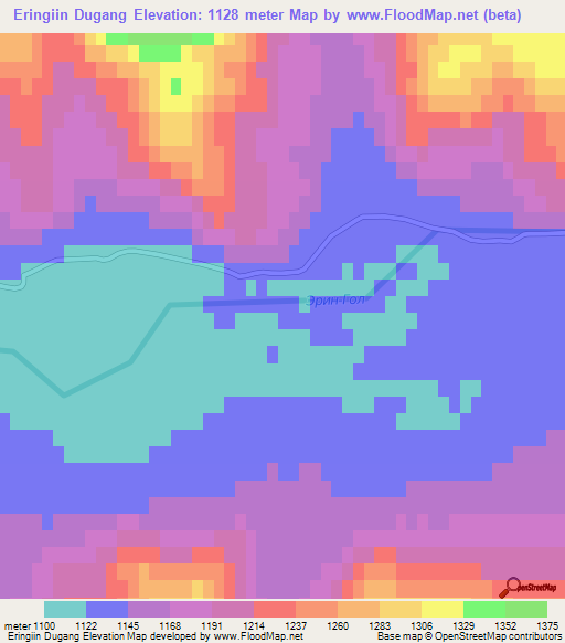 Eringiin Dugang,Mongolia Elevation Map
