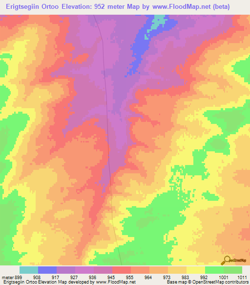 Erigtsegiin Ortoo,Mongolia Elevation Map