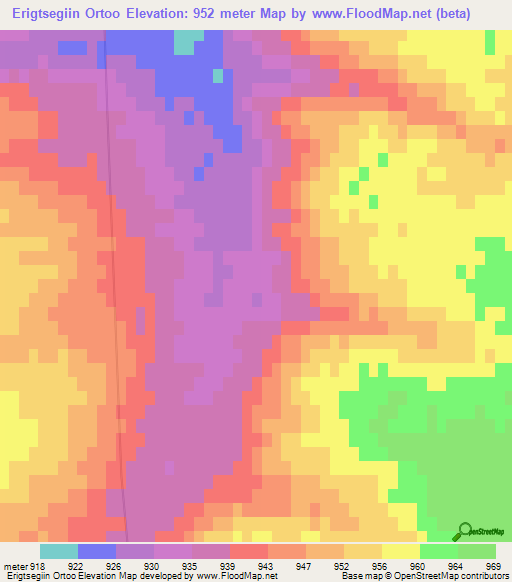 Erigtsegiin Ortoo,Mongolia Elevation Map