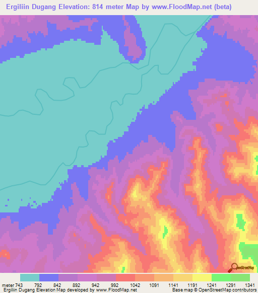 Ergiliin Dugang,Mongolia Elevation Map