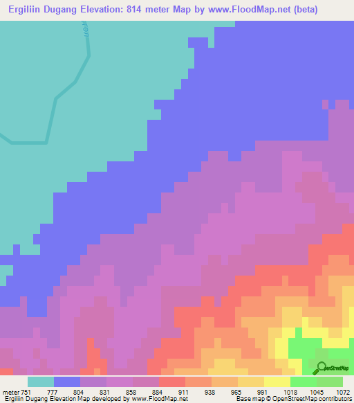 Ergiliin Dugang,Mongolia Elevation Map