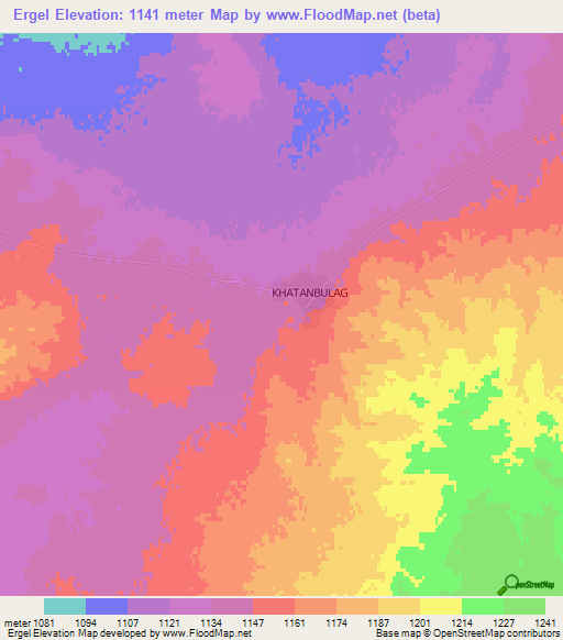 Ergel,Mongolia Elevation Map