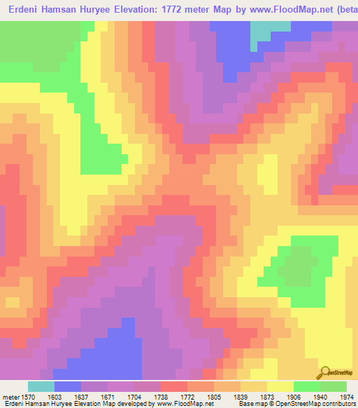 Erdeni Hamsan Huryee,Mongolia Elevation Map