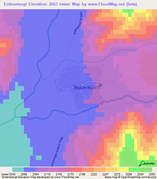 Erdenetsogt,Mongolia Elevation Map