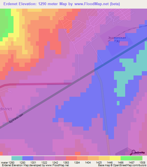 Erdenet,Mongolia Elevation Map
